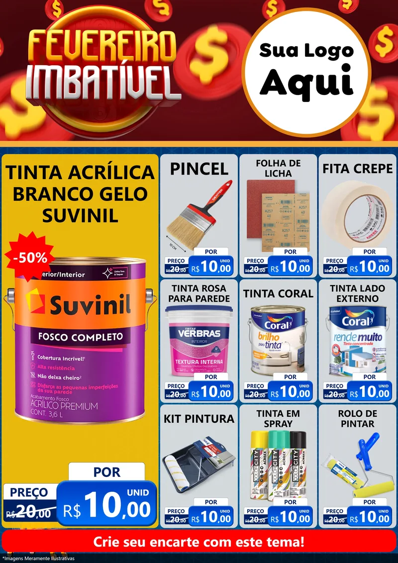 Modelo de Encarte para Encarte A4 Vertical com o tema Fevereiro Imbatível para Tintas e Ferramentas