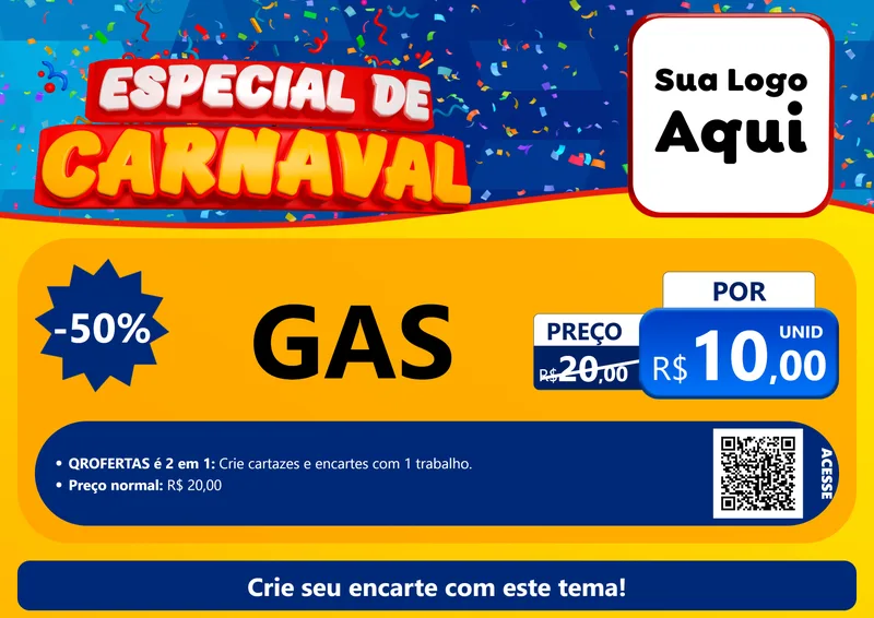 Modelo de Cartaz para Cartaz A4 Horizontal com o tema Especial de Carnaval para Água e gás