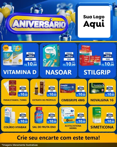 Modelo de Rede Social para Feed Instagram com o tema Aniversário para Farmácia