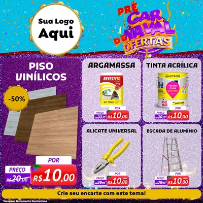 Modelo de Rede Social para Feed Facebook com o tema Pré Carnaval de Ofertas para Material para Construção