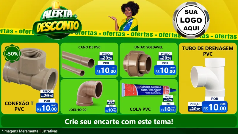 Modelo de TV para TV Horizontal com o tema Alerta de Desconto para Tubos e conexões