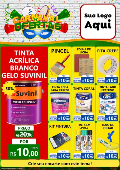 Modelo de Encarte para Encarte A4 Vertical com o tema Carnaval de Ofertas para Tintas e Ferramentas