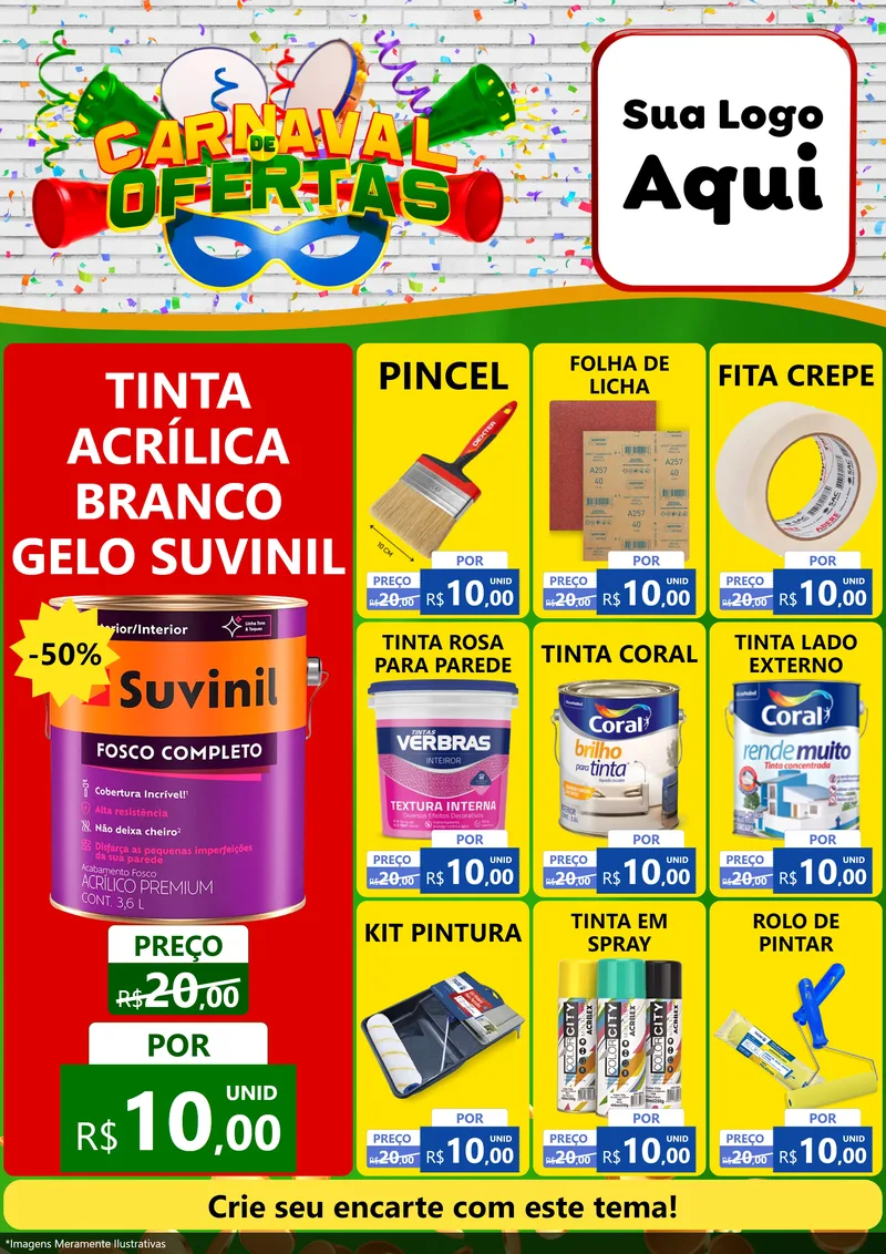 Modelo de Encarte para Encarte A4 Vertical com o tema Carnaval de Ofertas para Tintas e Ferramentas