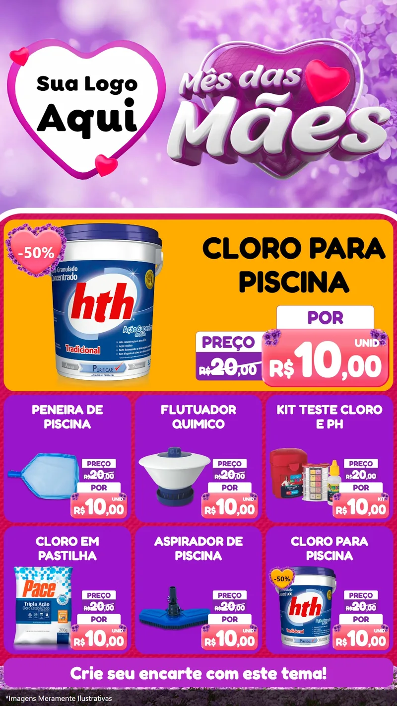 Modelo de Rede Social para Stories com o tema Mês das Mães para Produtos para Piscina