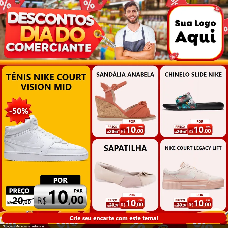 Modelo de Rede Social para Feed Facebook com o tema Descontos Dia do Comerciante para Calçados