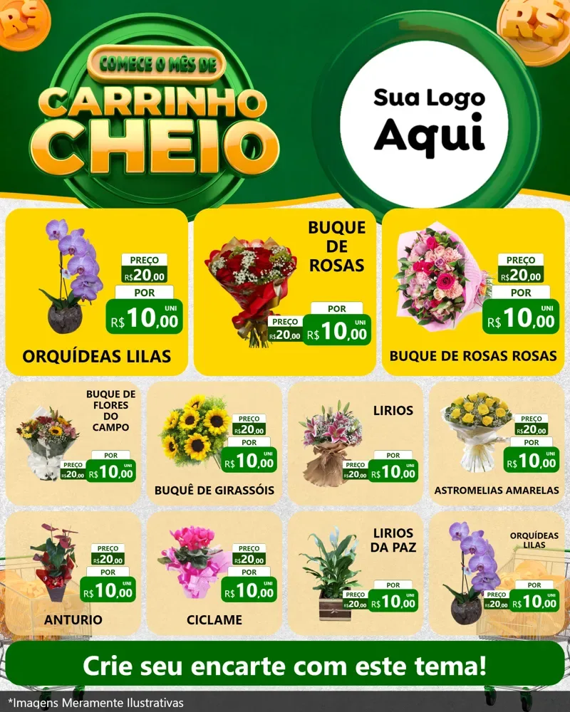 Modelo de Rede Social para Feed Instagram com o tema Carrinho Cheio para Floricultura e jardim