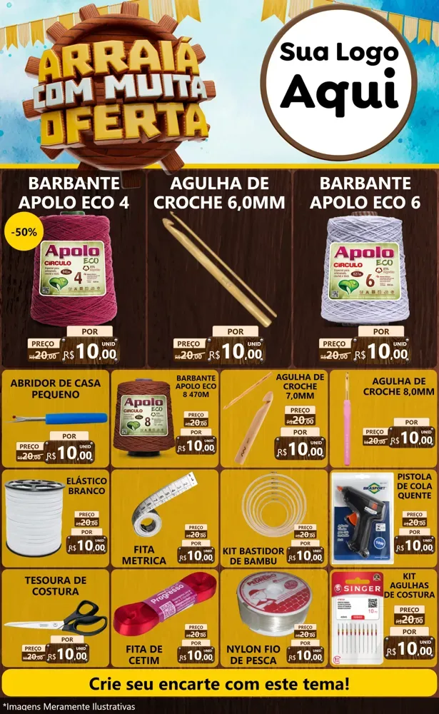 Modelo de Encarte para Encarte Grande com o tema Ofertas de São João - Junina para Armarinho e Aviamentos