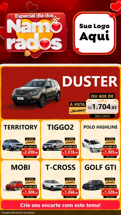 Modelo de Rede Social para Stories com o tema Especial Dia dos Namorados para Concessionaria de Carros