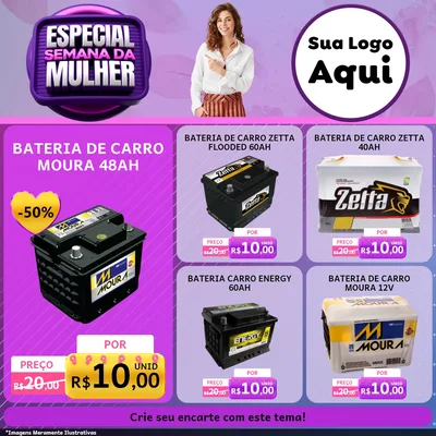 Modelo de Rede Social para Feed Facebook com o tema Especial Semana da Mulher para Baterias Elétricas