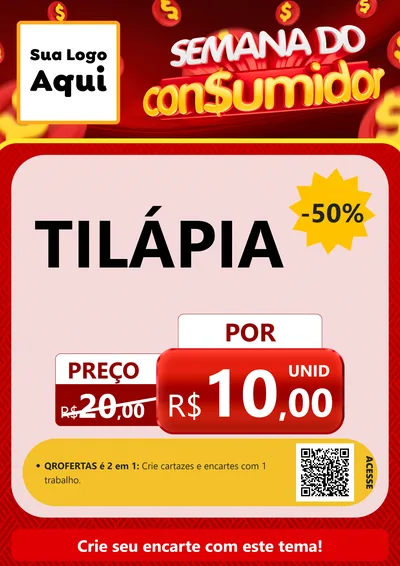 Modelo de Cartaz para Cartaz A4 Vertical com o tema Semana do Consumidor para Peixaria