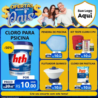 Modelo de Rede Social para Feed Facebook com o tema Ofertas do Dia dos Pais para Produtos para Piscina