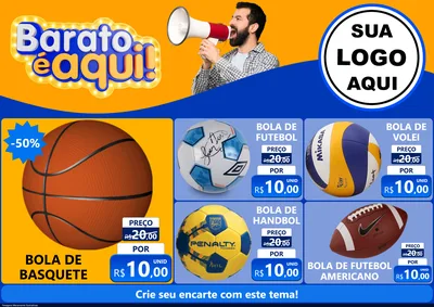 Modelo de Encarte para Encarte A4 Horizontal com o tema Barato é aqui para Artigos Esportivos