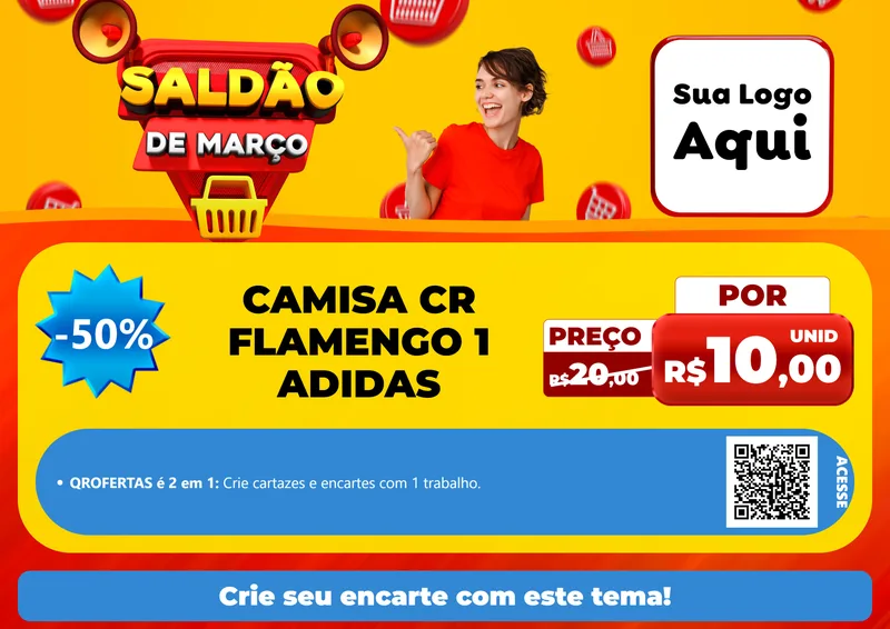Modelo de Cartaz para Cartaz A4 Horizontal com o tema Saldão de Março para Roupas e acessórios