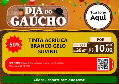 Modelo de Cartaz para Cartaz A4 Horizontal com o tema Dia do Gaúcho para Tintas e Ferramentas