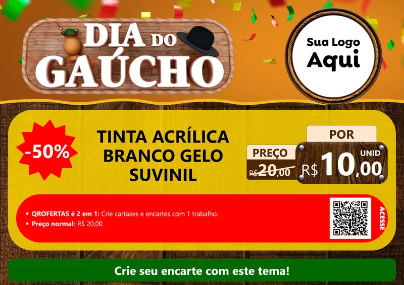 Modelo de Cartaz para Cartaz A4 Horizontal com o tema Dia do Gaúcho para Tintas e Ferramentas