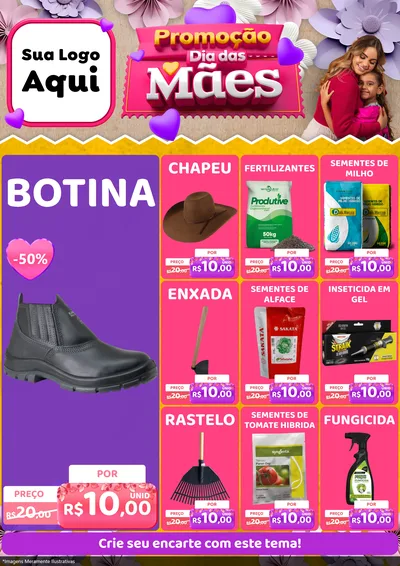 Modelo de Encarte para Encarte A4 Vertical com o tema Promoção Dia das Mães para Agropecuária