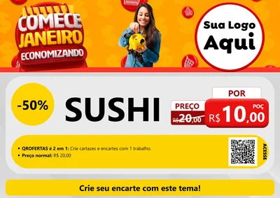 Modelo de Cartaz para Cartaz A4 Horizontal com o tema Comece Janeiro Economizando para Comida japonesa