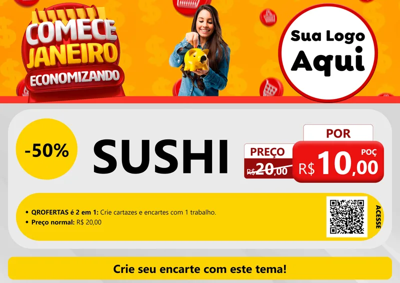 Modelo de Cartaz para Cartaz A4 Horizontal com o tema Comece Janeiro Economizando para Comida japonesa