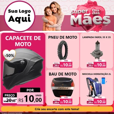 Modelo de Rede Social para Feed Facebook com o tema Super Dia Das Mães para Moto peças