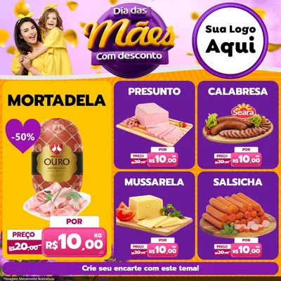 Modelo de Rede Social para Feed Facebook com o tema Dia das Mães com Desconto para Frios e Laticínios