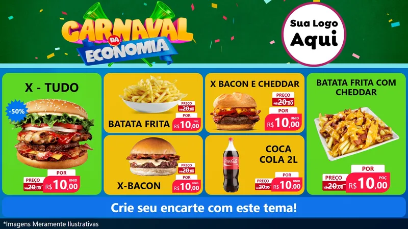 Modelo de TV para TV Horizontal com o tema Carnaval da Economia para Hamburgueria