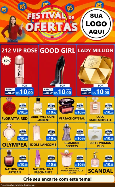 Modelo de Encarte para Encarte Grande com o tema Festival de Ofertas para Perfumes