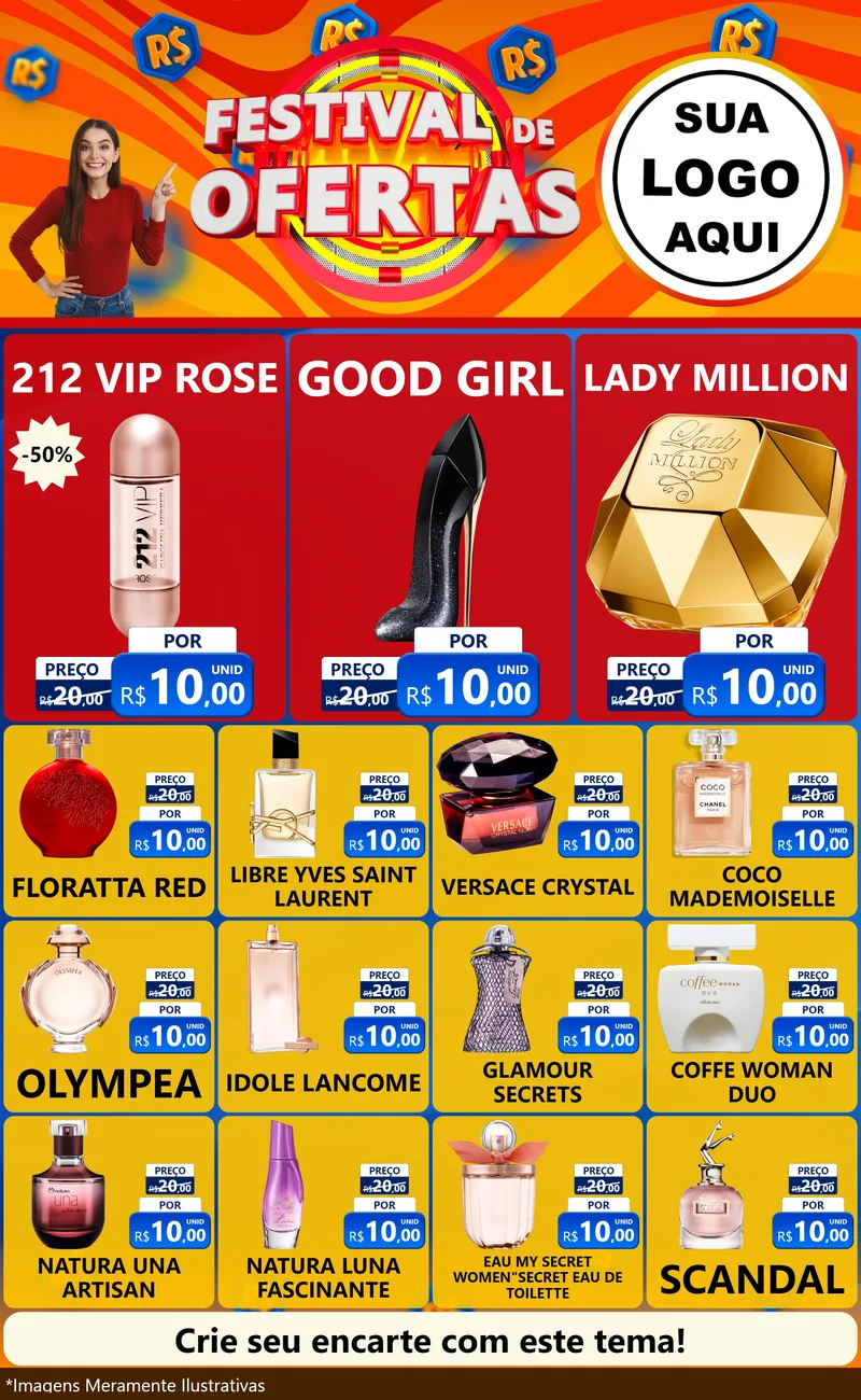 Modelo de Encarte para Encarte Grande com o tema Festival de Ofertas para Perfumes