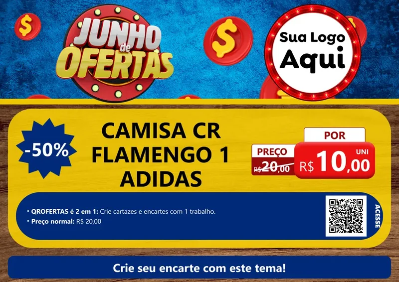 Modelo de Cartaz para Cartaz A4 Horizontal com o tema Junho de Ofertas para Roupas e acessórios
