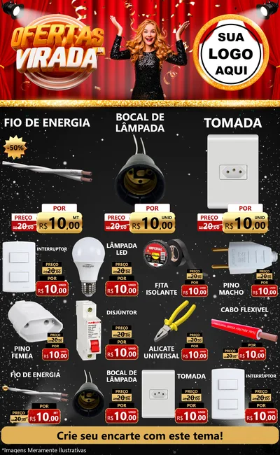Modelo de Encarte para Encarte Grande com o tema Ofertas da Virada para Materiais Elétricos
