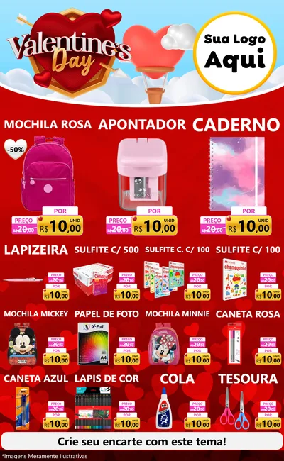 Modelo de Encarte para Encarte Grande com o tema Valentine's Day para Papelaria