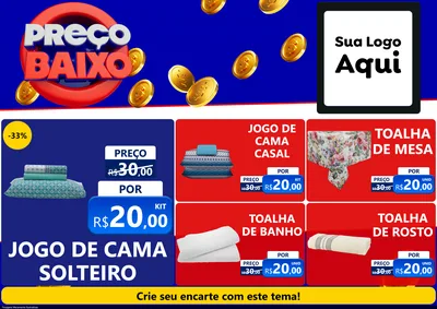 Modelo de Encarte para Encarte A4 Horizontal com o tema Preço Baixo para Cama, Mesa e Banho