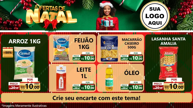 Modelo de TV para TV Horizontal com o tema Ofertas de Natal para Supermercado