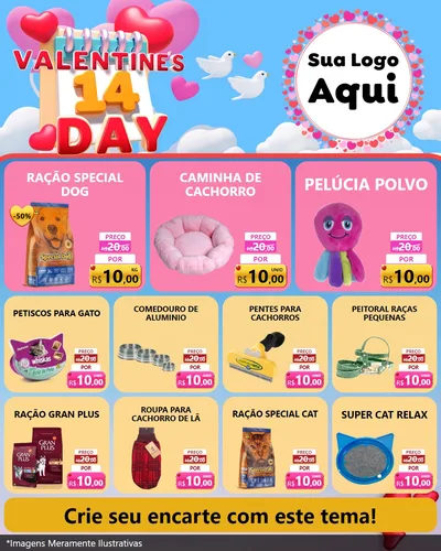 Modelo de Rede Social para Feed Instagram com o tema Valentine's Day para Pet Shop