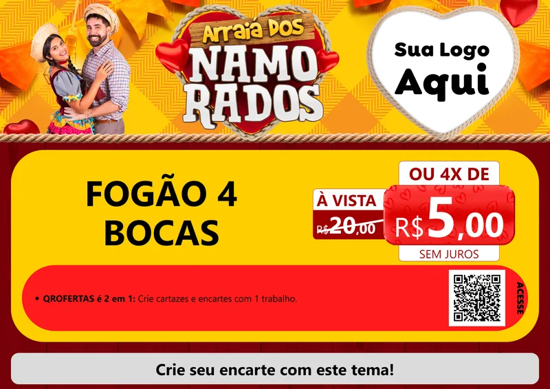 Modelo de Cartaz para Cartaz A4 Horizontal com o tema Arraiá dos Namorados para Móveis e Eletro