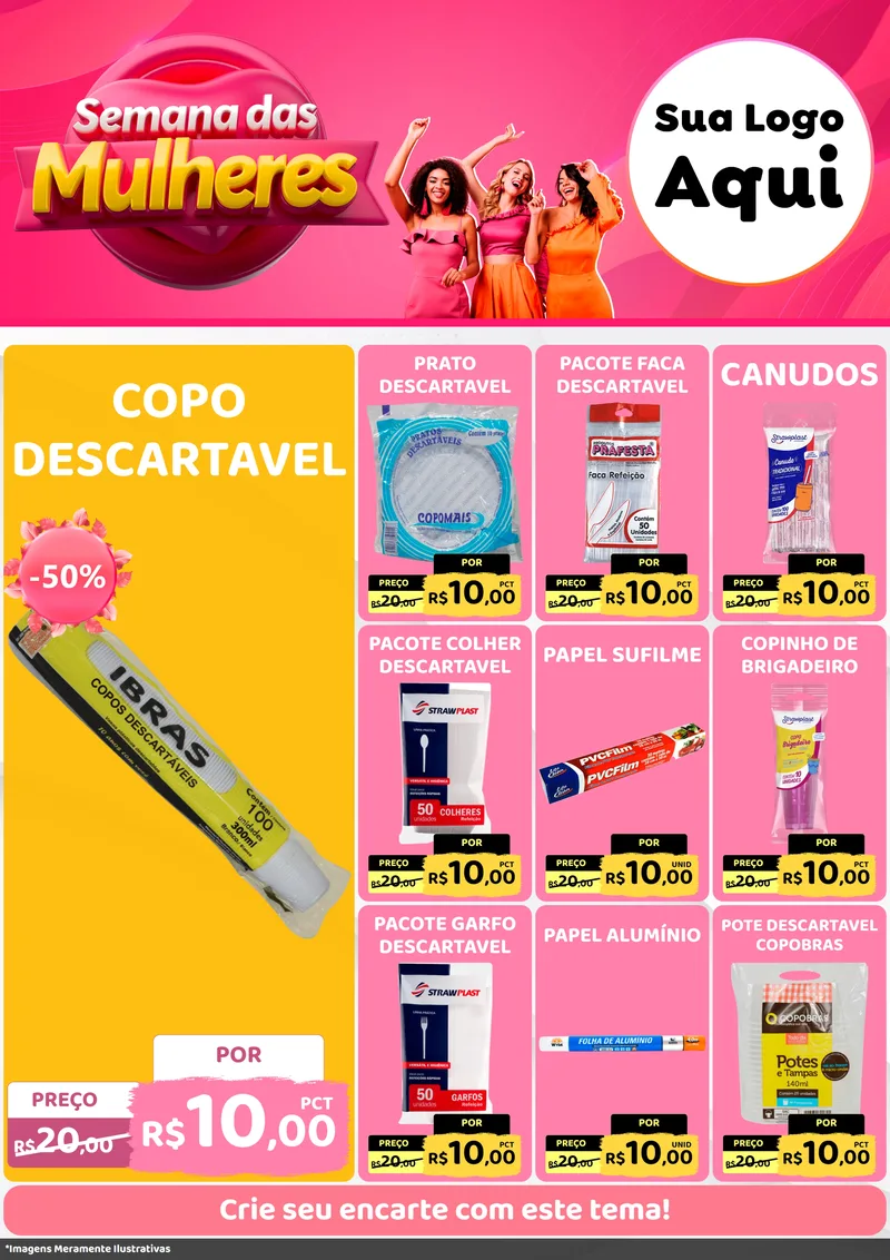 Modelo de Encarte para Encarte A4 Vertical com o tema Semana das Mulheres para Embalagens