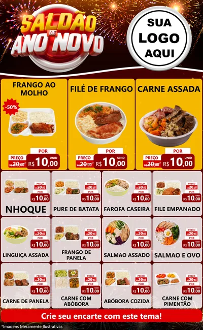 Modelo de Encarte para Encarte Grande com o tema Saldão de Ano Novo para Restaurante