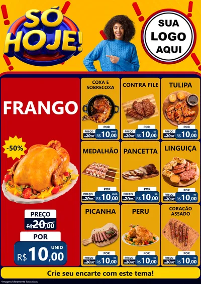 Modelo de Encarte para Encarte A4 Vertical com o tema Só Hoje! para Assados