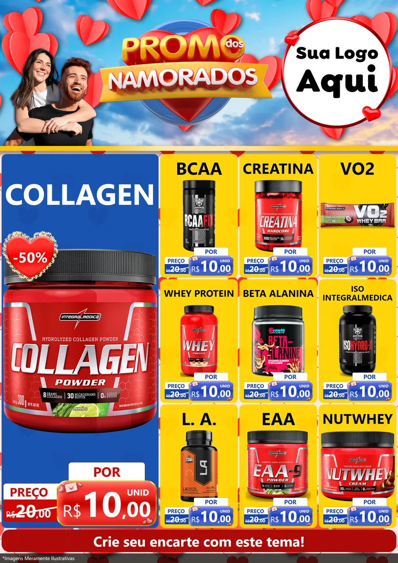 Modelo de Encarte para Encarte A4 Vertical com o tema Promo dos Namorados para Suplementos alimentares