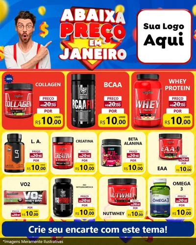 Modelo de Rede Social para Feed Instagram com o tema Abaixa Preço em Janeiro para Suplementos alimentares