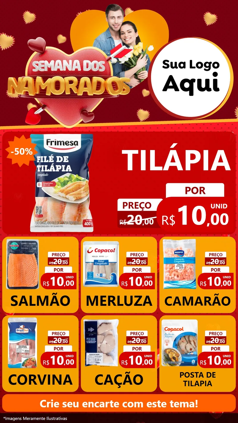 Modelo de Rede Social para Stories com o tema Semana dos Namorados para Peixaria
