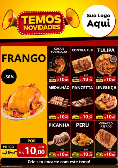 Modelo de Encarte para Encarte A4 Vertical com o tema Temos Novidades para Assados