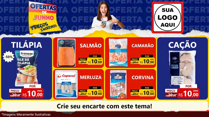 Modelo de TV para TV Horizontal com o tema Ofertas de Junho - Preços Incríveis para Peixaria