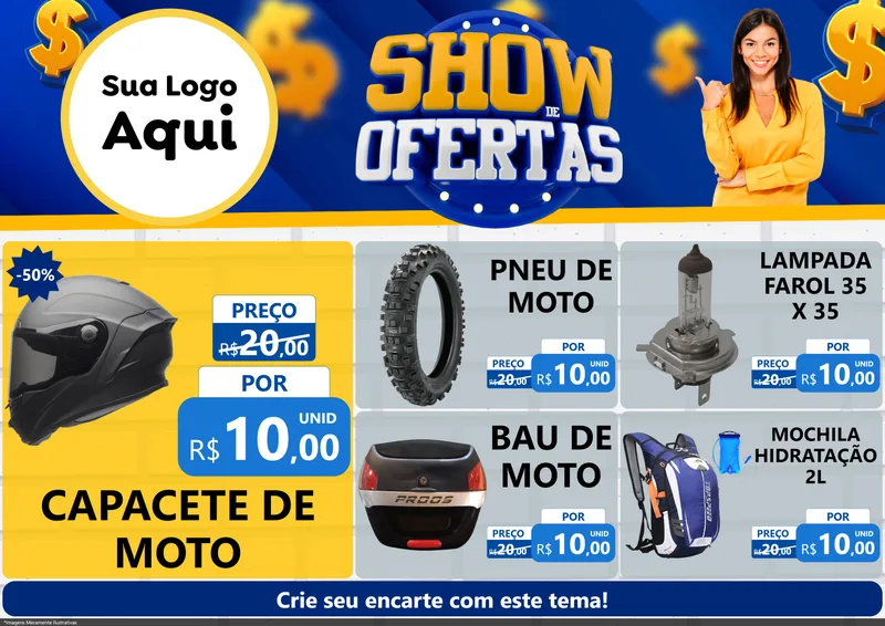 Modelo de Encarte para Encarte A4 Horizontal com o tema Show de Ofertas para Moto peças