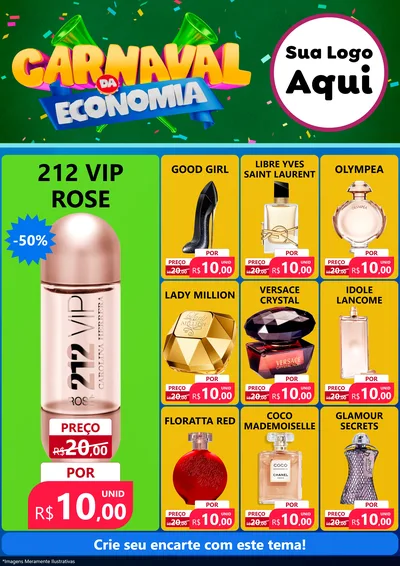 Modelo de Encarte para Encarte A4 Vertical com o tema Carnaval da Economia para Perfumes