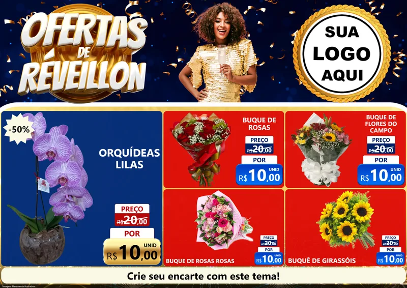 Modelo de Encarte para Encarte A4 Horizontal com o tema Ofertas de Réveillon para Floricultura e jardim