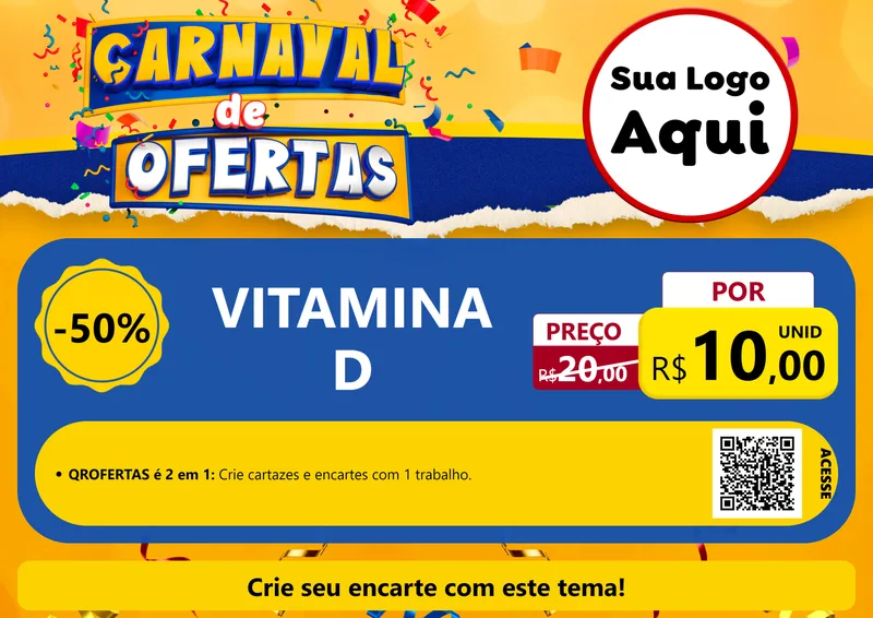 Modelo de Cartaz para Cartaz A4 Horizontal com o tema Carnaval de Ofertas para Farmácia