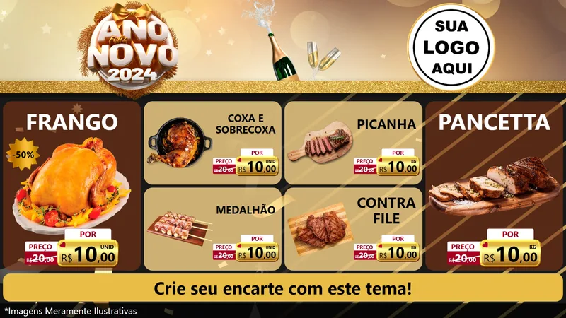 Modelo de TV para TV Horizontal com o tema Feliz Ano Novo 2027 para Assados