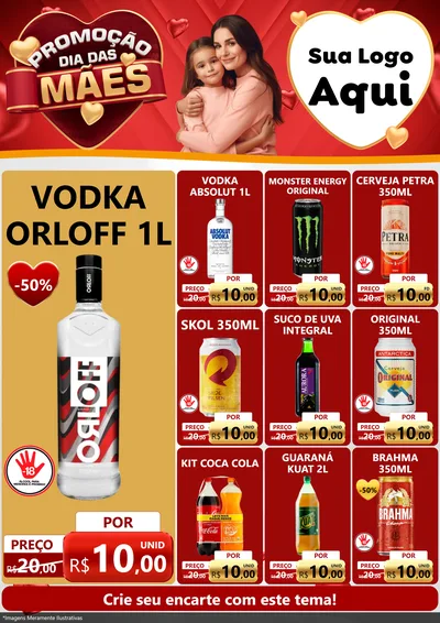 Modelo de Encarte para Encarte A4 Vertical com o tema Promoção Dia das Mães para Distribuidora de bebidas