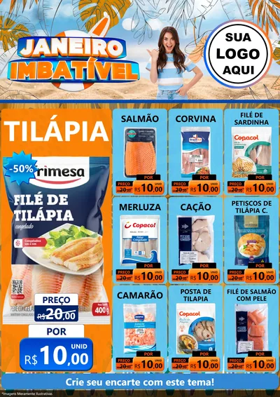 Modelo de Encarte para Encarte A4 Vertical com o tema Janeiro Imbatível para Peixaria