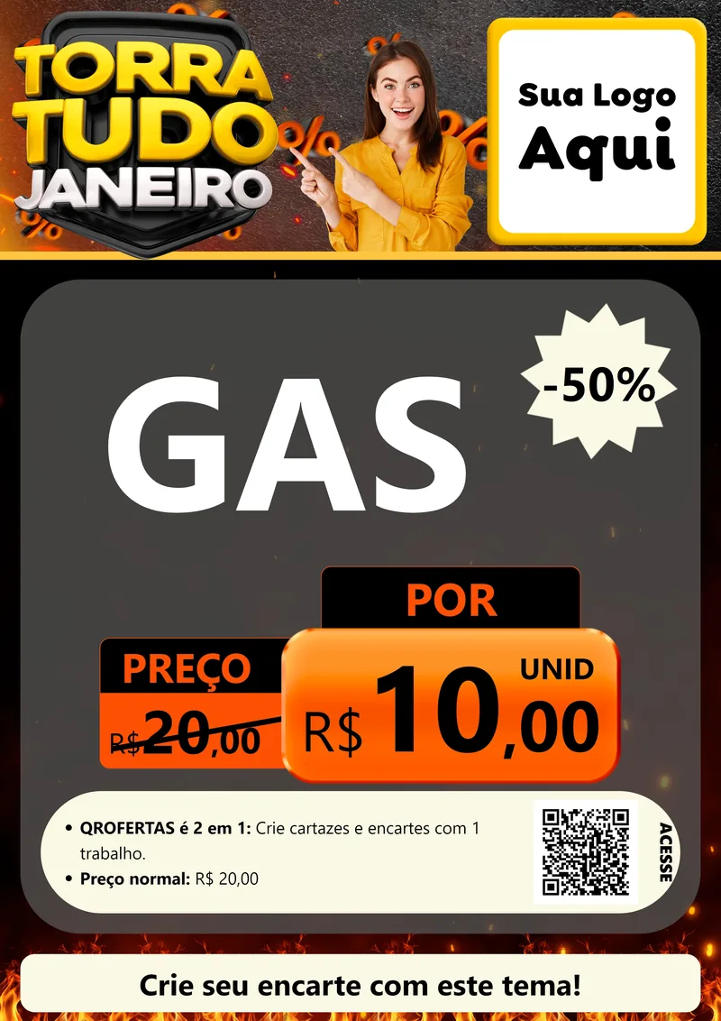 Modelo de Cartaz para Cartaz A4 Vertical com o tema Torra Tudo Janeiro para Água e gás